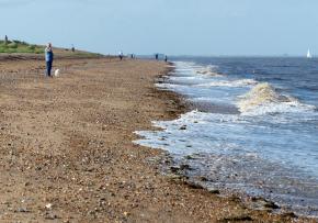 Dog walkers on the beach at Snettisham